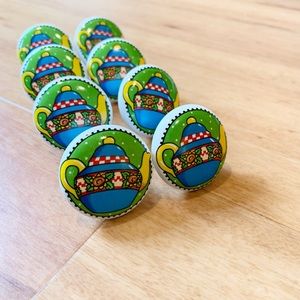 Set of 8 Mary Engelbreit Blue Teapots & Sunflowers Drawer Pulls